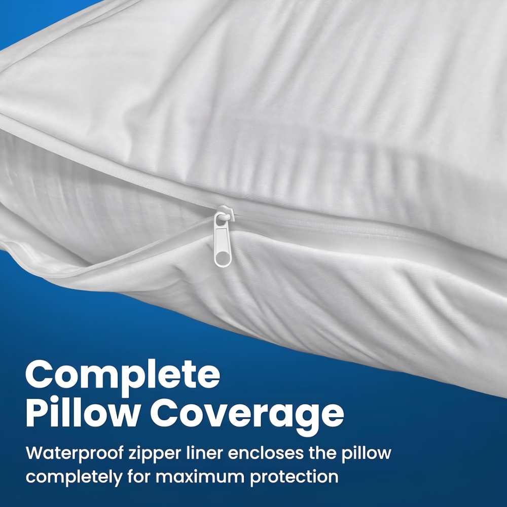 4 Queen Sized Waterproof Pillow Protectors White Pillowcases, Lot Of 4, Used